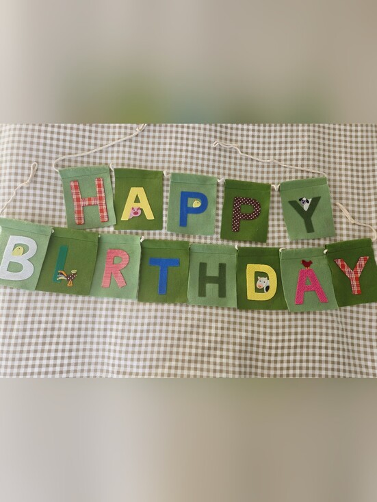 Pottery Barn Kids Other - Pottery Barn Kids "Farm Party" Green Felt Birthday Banner With Plaids & Color